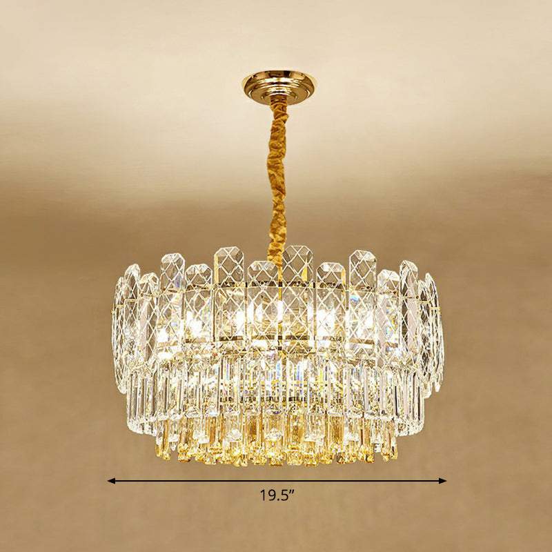 Simple Style Drum Chandelier Rectangular-Cut Crystal 9-Bulb Ceiling Lighting - Rebooters