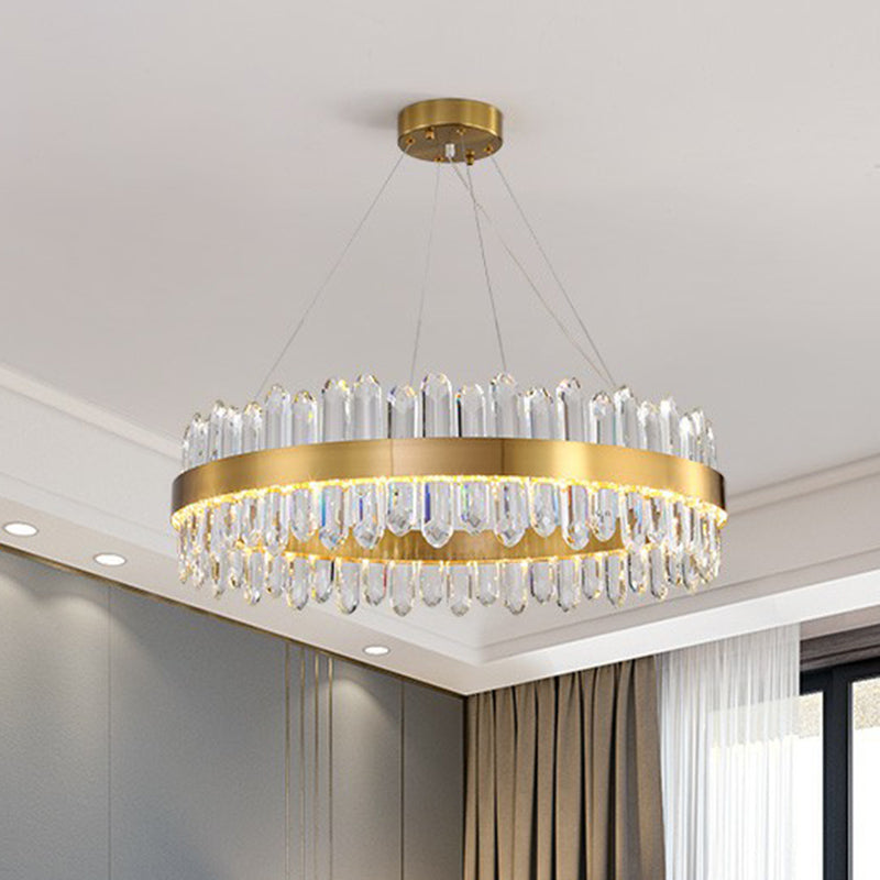 Gold Finish Halo Chandelier Pendant Minimalist K9 Crystal Light - Rebooters