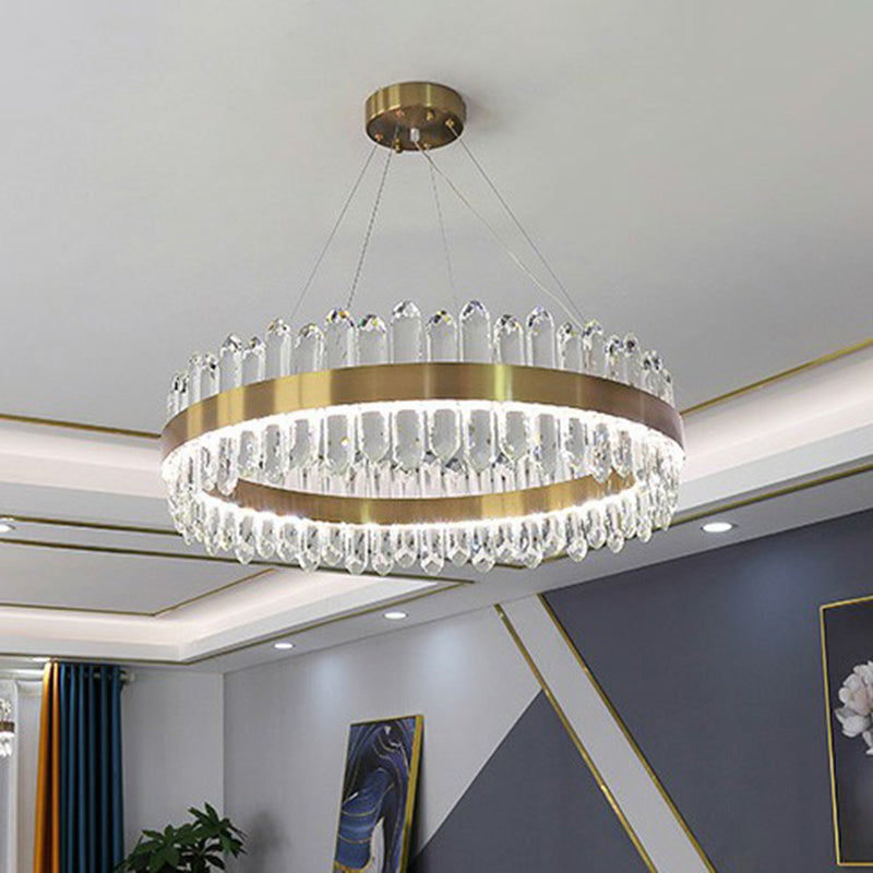 Gold Finish Halo Chandelier Pendant Minimalist K9 Crystal Light - Rebooters