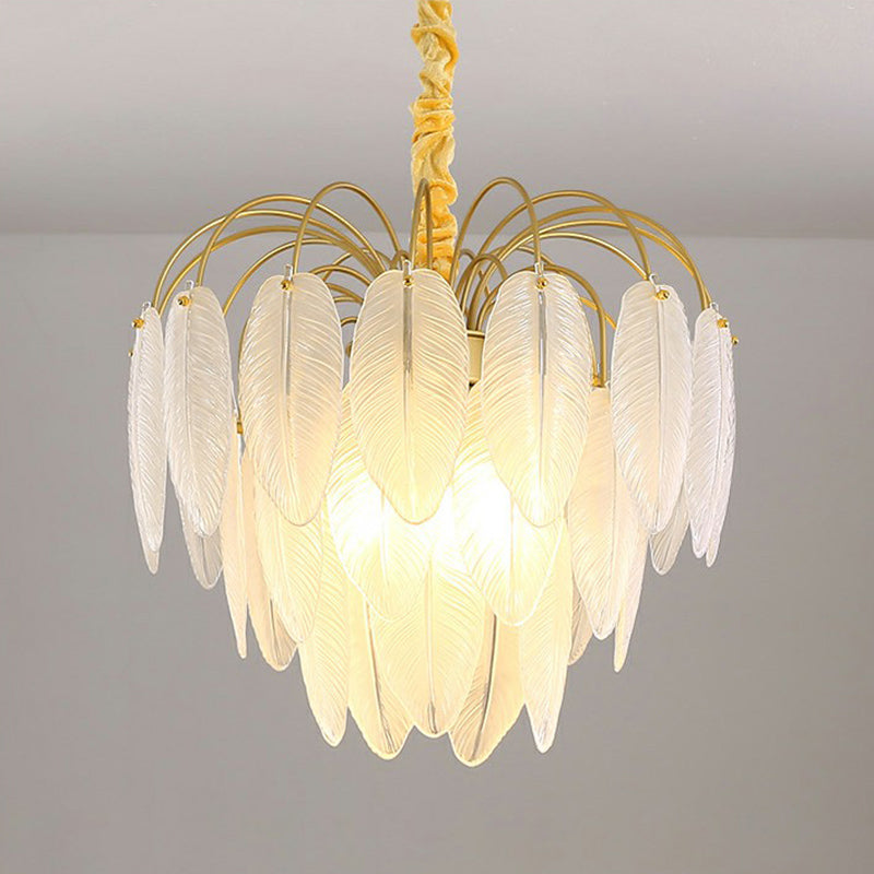 Handmade White Glass Leaf Pendant Light Modern Style Gold Finish - Rebooters