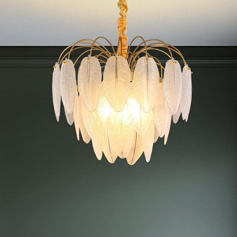 Handmade White Glass Leaf Pendant Light Modern Style Gold Finish - Rebooters