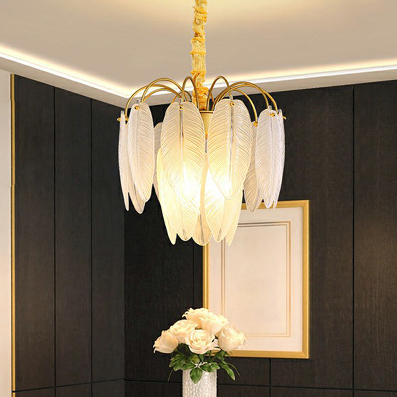 Handmade White Glass Leaf Pendant Light Modern Style Gold Finish - Rebooters