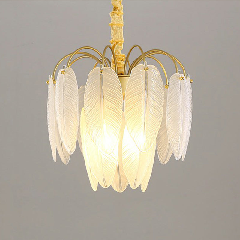 Handmade White Glass Leaf Pendant Light Modern Style Gold Finish - Rebooters