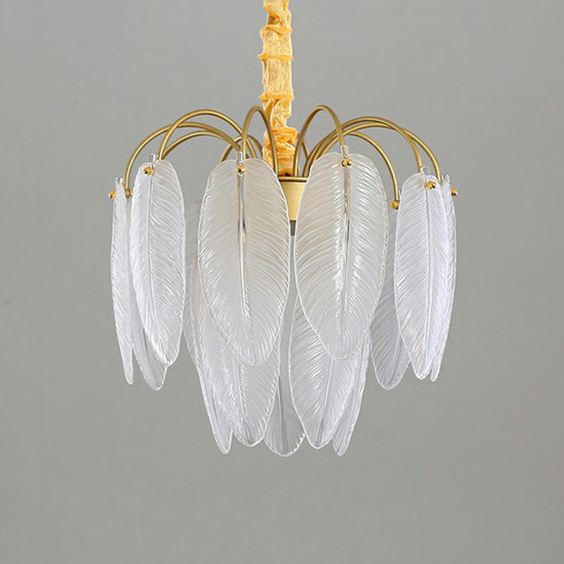 Handmade White Glass Leaf Pendant Light Modern Style Gold Finish - Rebooters