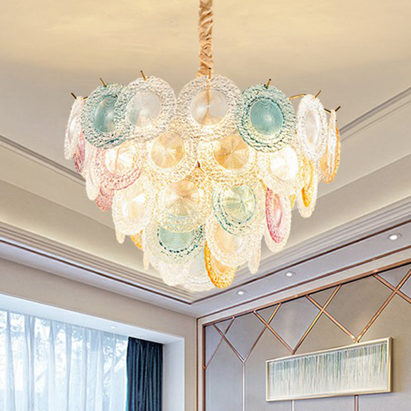 Multi-Colored Glass Discs Chandelier Modern Stylish 10-Light Pendant Ceiling Light - Rebooters