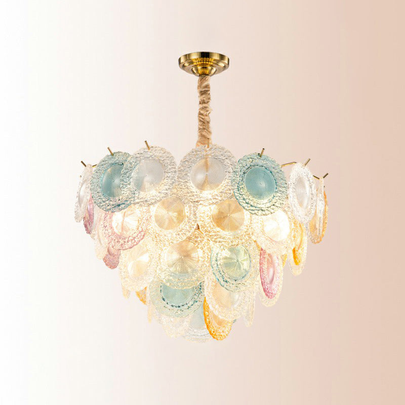 Multi-Colored Glass Discs Chandelier Modern Stylish 10-Light Pendant Ceiling Light - Rebooters