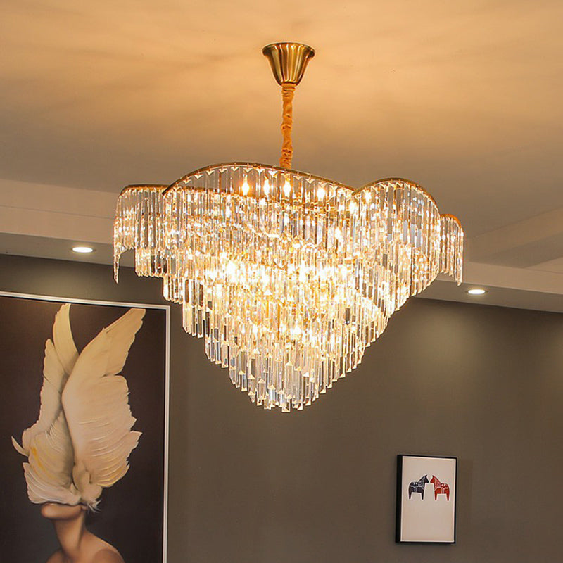 Gold Finish Conical Suspension Light Minimalism Prismatic Crystal Chandelier - Rebooters