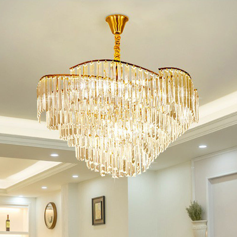 Gold Finish Conical Suspension Light Minimalism Prismatic Crystal Chandelier - Rebooters