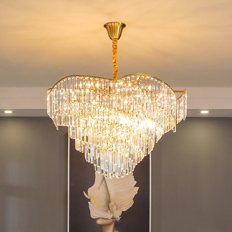 Gold Finish Conical Suspension Light Minimalism Prismatic Crystal Chandelier - Rebooters