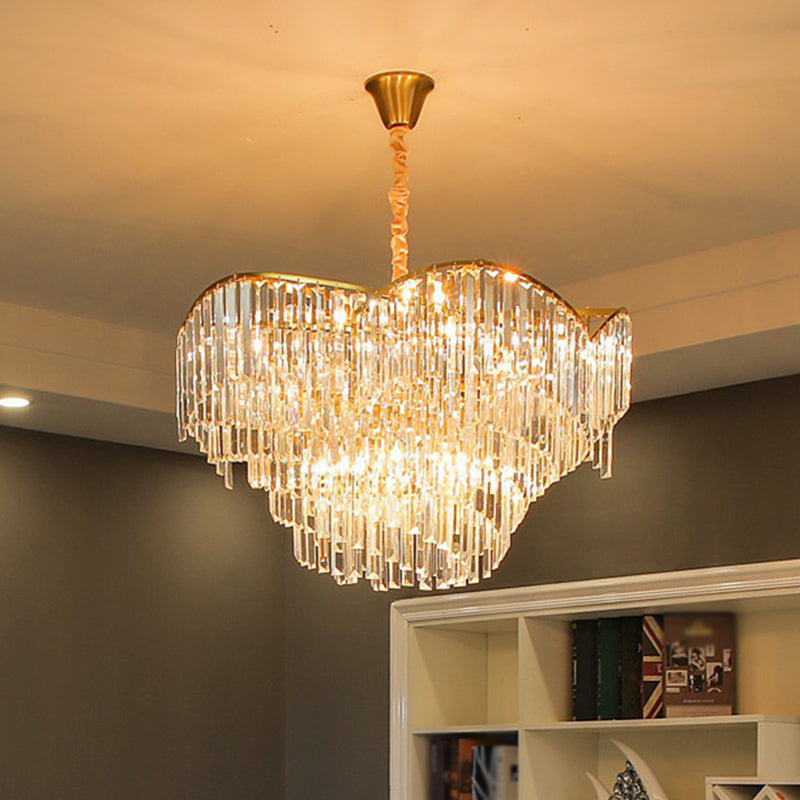 Gold Finish Conical Suspension Light Minimalism Prismatic Crystal Chandelier - Rebooters