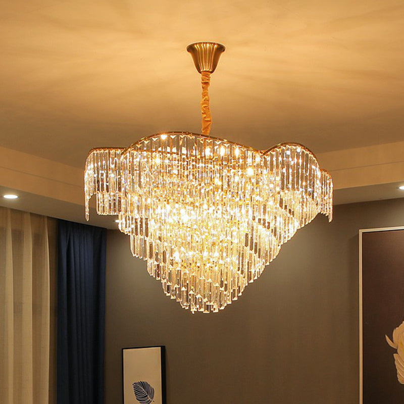 Gold Finish Conical Suspension Light Minimalism Prismatic Crystal Chandelier - Rebooters