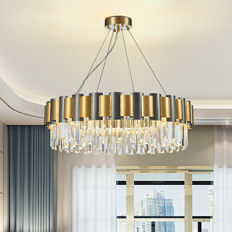 Circular Crystal Prism Hanging Lamp Simplicity Gold Black Chandelier - Rebooters