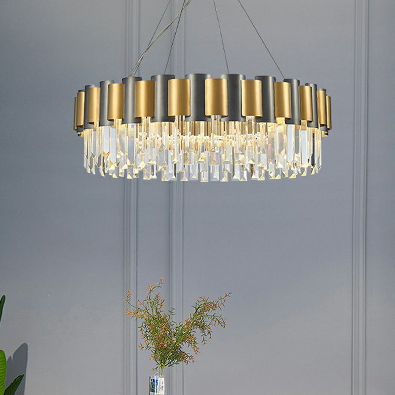 Circular Crystal Prism Hanging Lamp Simplicity Gold Black Chandelier - Rebooters