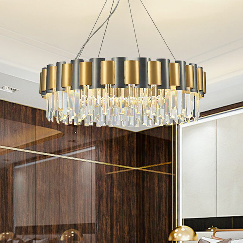 Circular Crystal Prism Hanging Lamp Simplicity Gold Black Chandelier - Rebooters