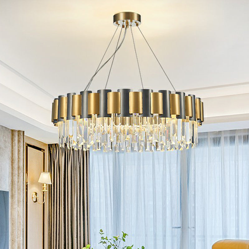 Circular Crystal Prism Hanging Lamp Simplicity Gold Black Chandelier - Rebooters