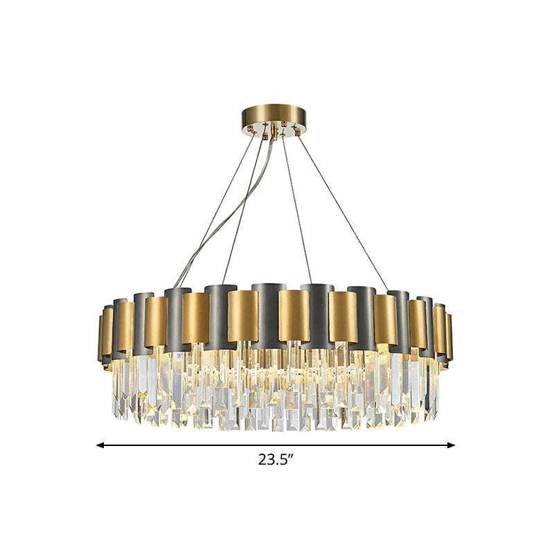 Circular Crystal Prism Hanging Lamp Simplicity Gold Black Chandelier - Rebooters