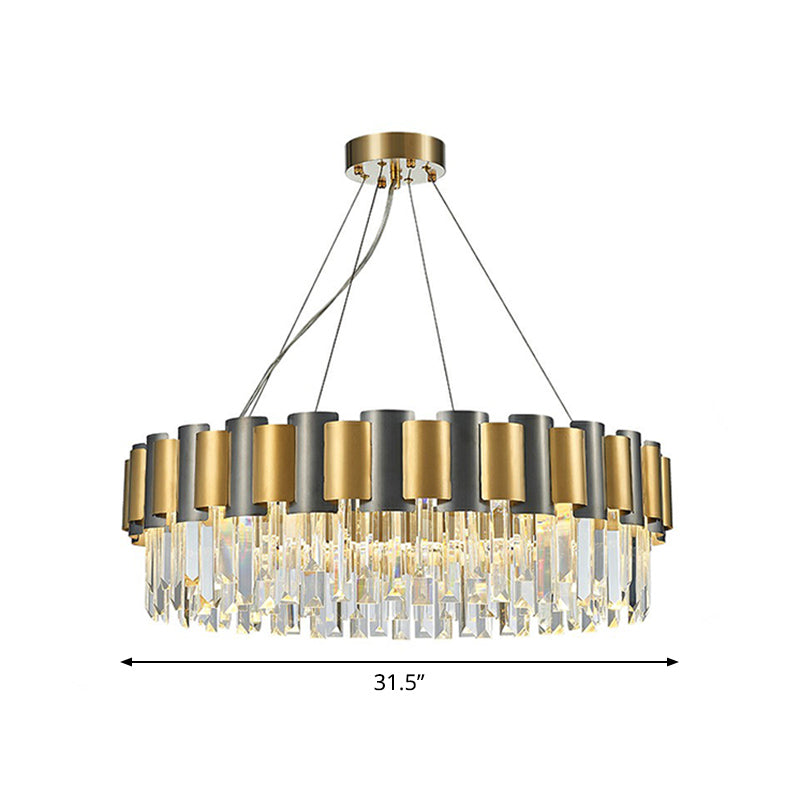 Circular Crystal Prism Hanging Lamp Simplicity Gold Black Chandelier - Rebooters