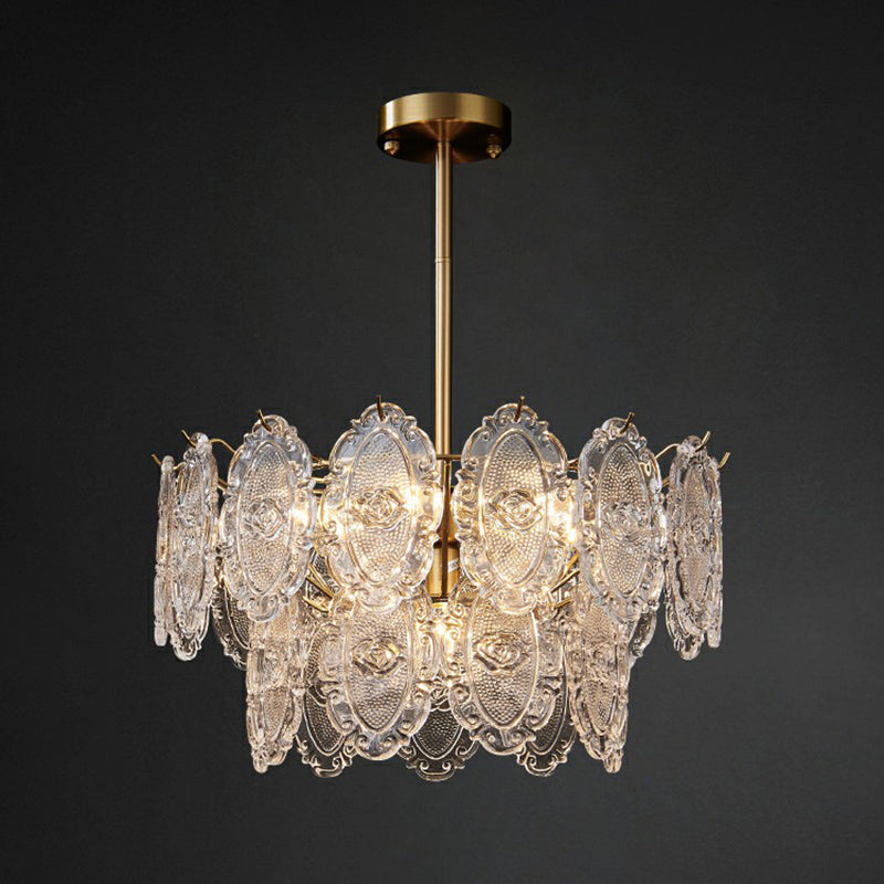 Carved Glass Tiered Pendant Lighting Postmodern Gold Chandelier - Rebooters