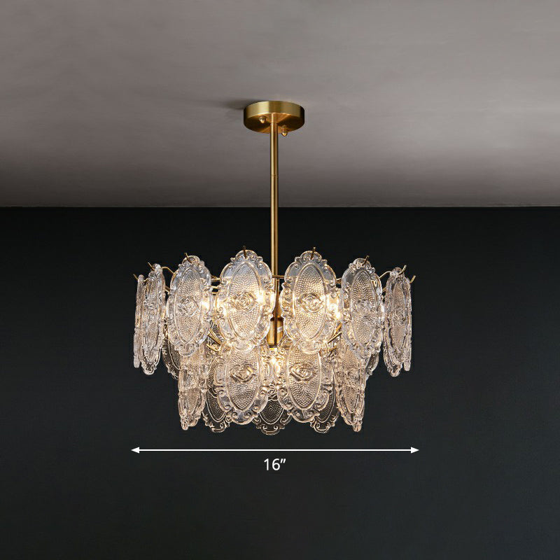 Carved Glass Tiered Pendant Lighting Postmodern Gold Chandelier - Rebooters