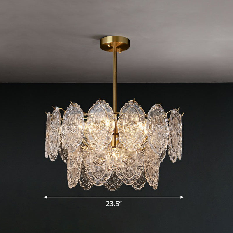 Carved Glass Tiered Pendant Lighting Postmodern Gold Chandelier - Rebooters