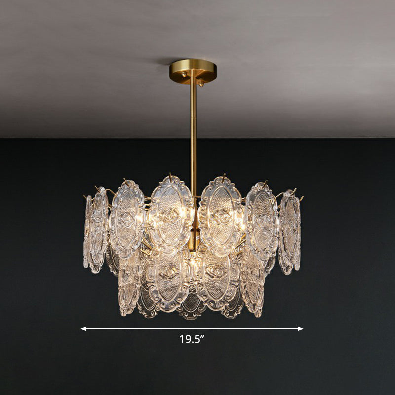 Carved Glass Tiered Pendant Lighting Postmodern Gold Chandelier - Rebooters