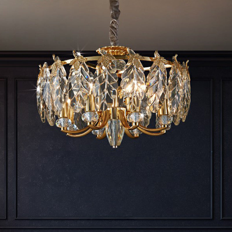 Crystal Foliage Chandelier Postmodern Style 8 Heads Gold Pendant Light Fixture - Rebooters