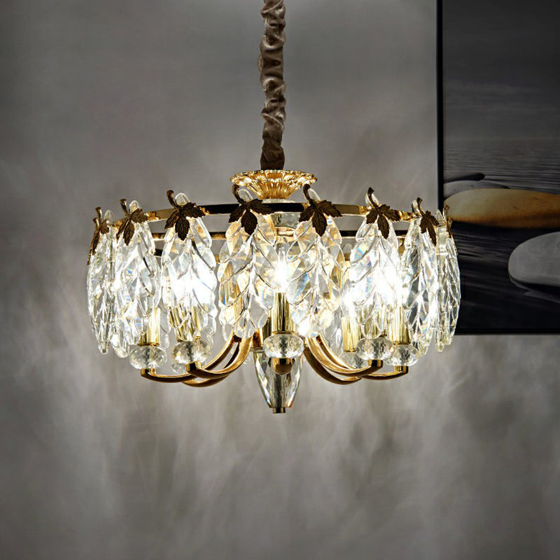 Crystal Foliage Chandelier Postmodern Style 8 Heads Gold Pendant Light Fixture - Rebooters