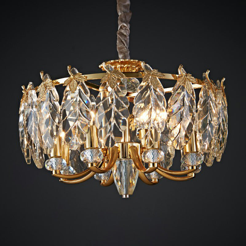 Crystal Foliage Chandelier Postmodern Style 8 Heads Gold Pendant Light Fixture - Rebooters