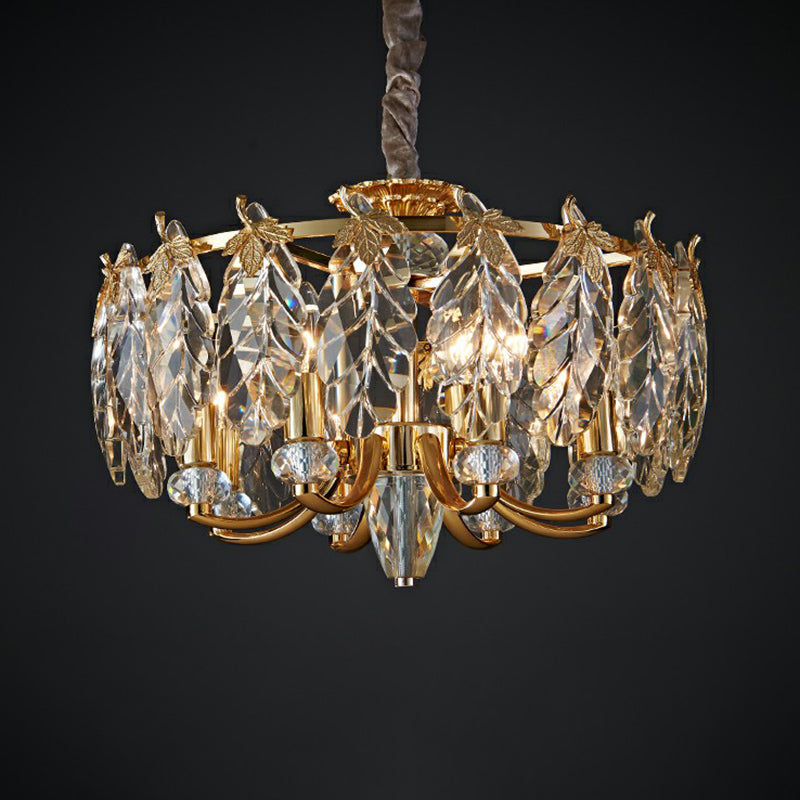 Crystal Foliage Chandelier Postmodern Style 8 Heads Gold Pendant Light Fixture - Rebooters