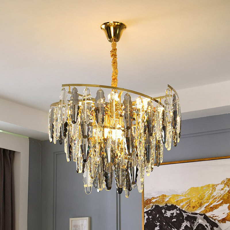 Postmodern Leaf Shaped Chandelier Smoke Grey Crystal 10-Light - Rebooters