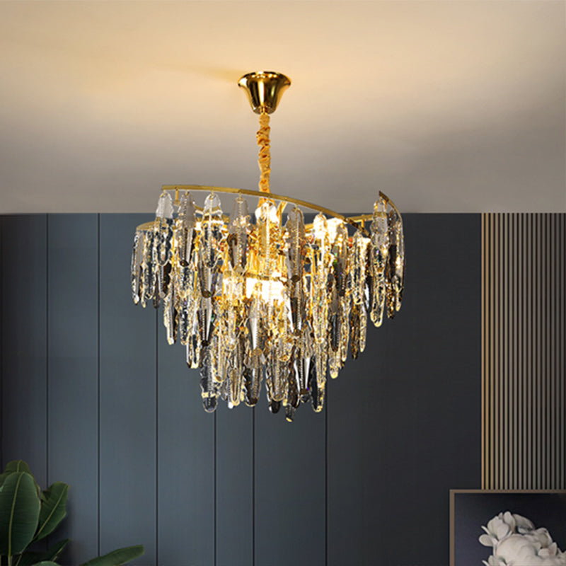 Postmodern Leaf Shaped Chandelier Smoke Grey Crystal 10-Light - Rebooters