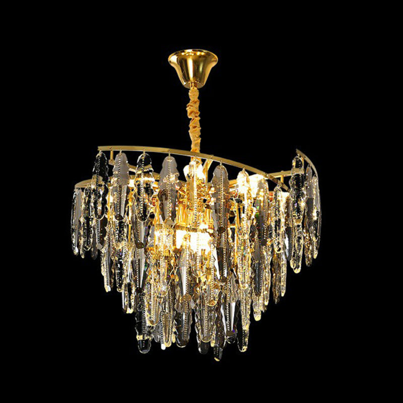 Postmodern Leaf Shaped Chandelier Smoke Grey Crystal 10-Light - Rebooters