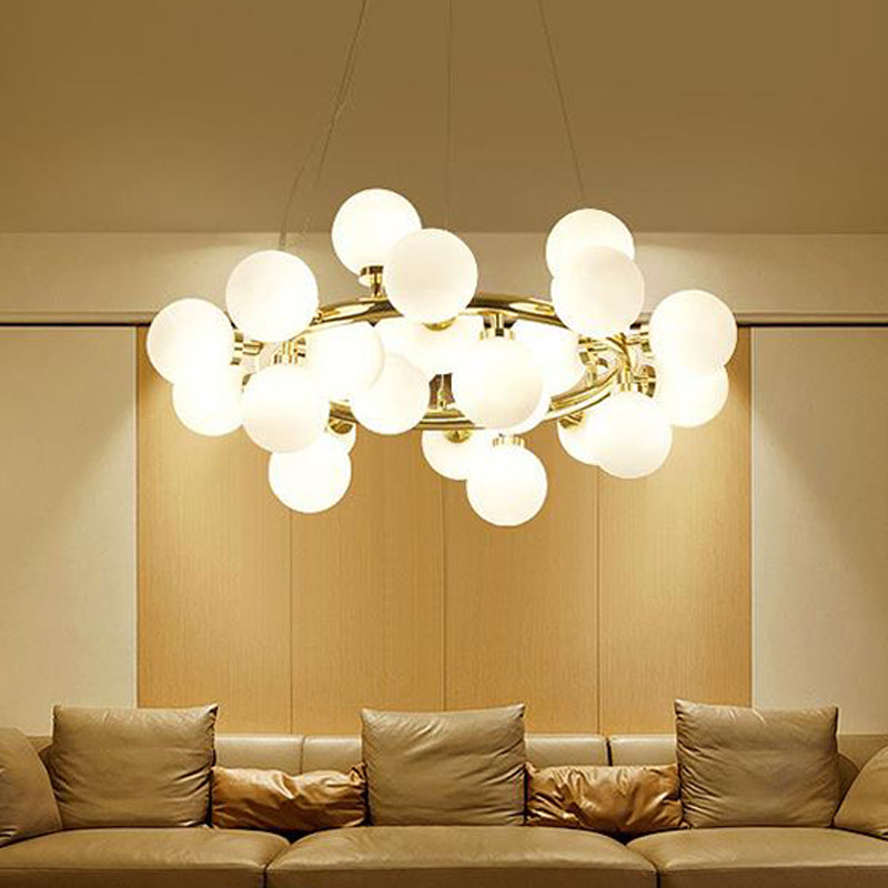 Opal Glass Ball Chandelier Lamp Post Modern 25 Lights Gold Pendant - Rebooters