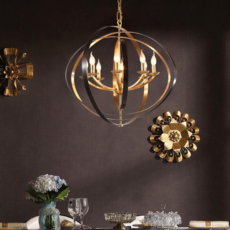 8 Lights Pendant Light Classic Candle Metal Hanging Chandelier in Gold for Living Room - Rebooters