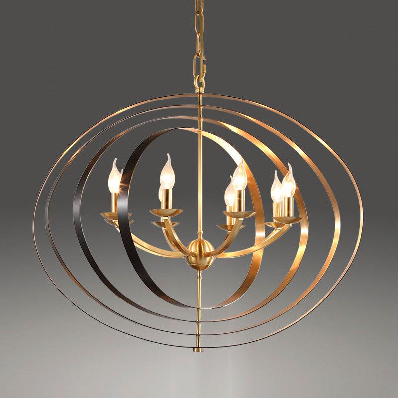 8 Lights Pendant Light Classic Candle Metal Hanging Chandelier in Gold for Living Room - Rebooters