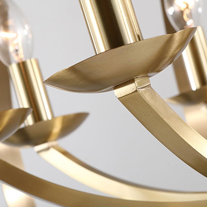 8 Lights Pendant Light Classic Candle Metal Hanging Chandelier in Gold for Living Room - Rebooters