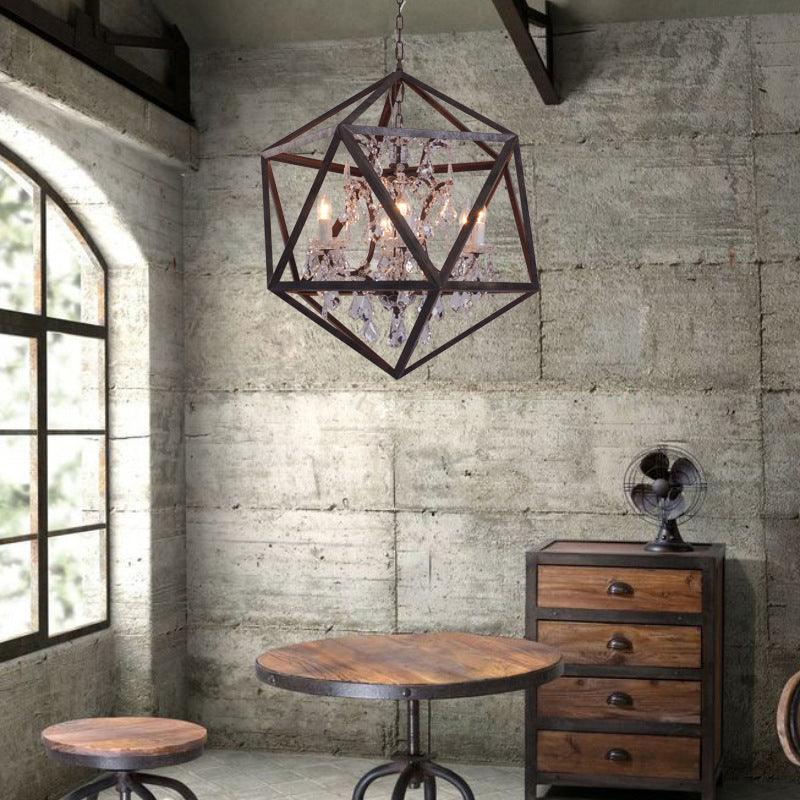 6 Bulbs Geometric Chandelier Light Traditional Rust Metal Fixture - Rebooters