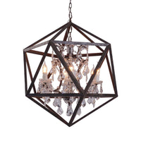 6 Bulbs Geometric Chandelier Light Traditional Rust Metal Fixture - Rebooters