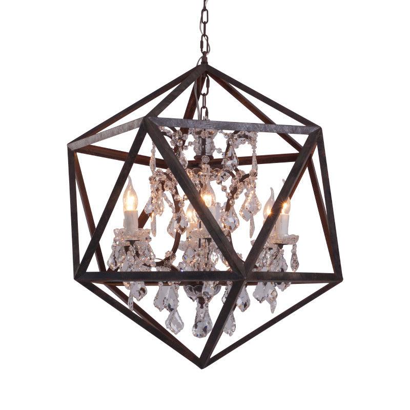 6 Bulbs Geometric Chandelier Light Traditional Rust Metal Fixture - Rebooters