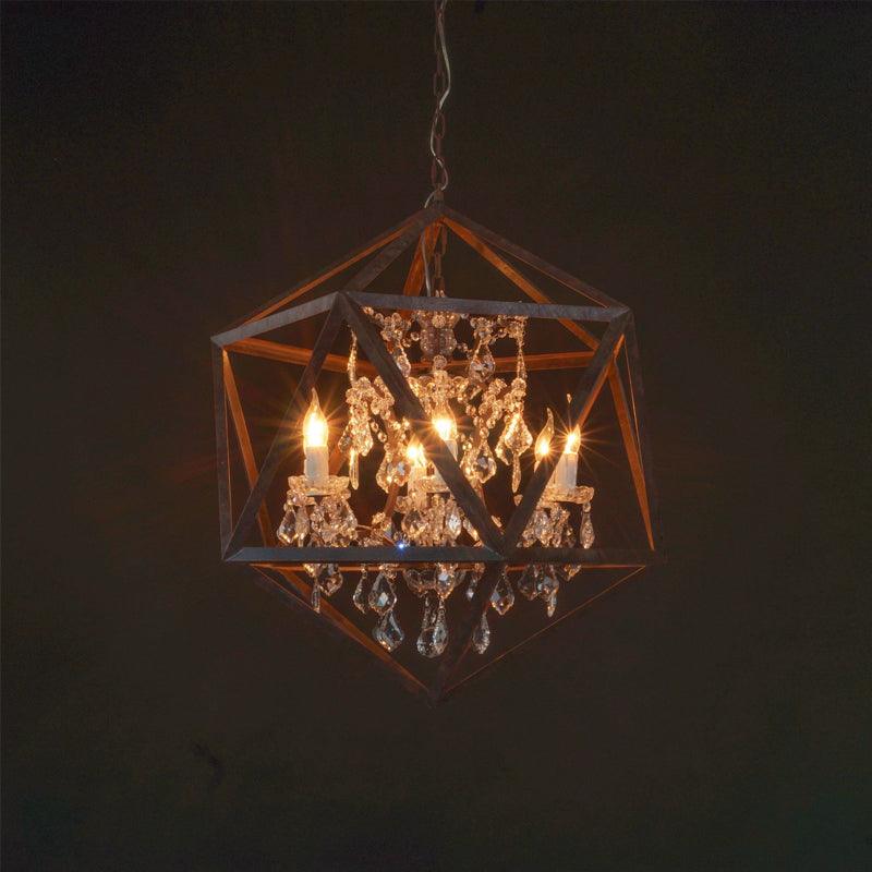 6 Bulbs Geometric Chandelier Light Traditional Rust Metal Fixture - Rebooters