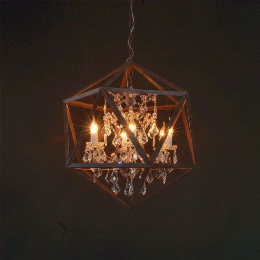 6 Bulbs Geometric Chandelier Light Traditional Rust Metal Fixture - Rebooters