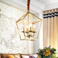 4 Bulbs Ceiling Lamp with Geometric Shade Metal Gold Chandelier - Rebooters
