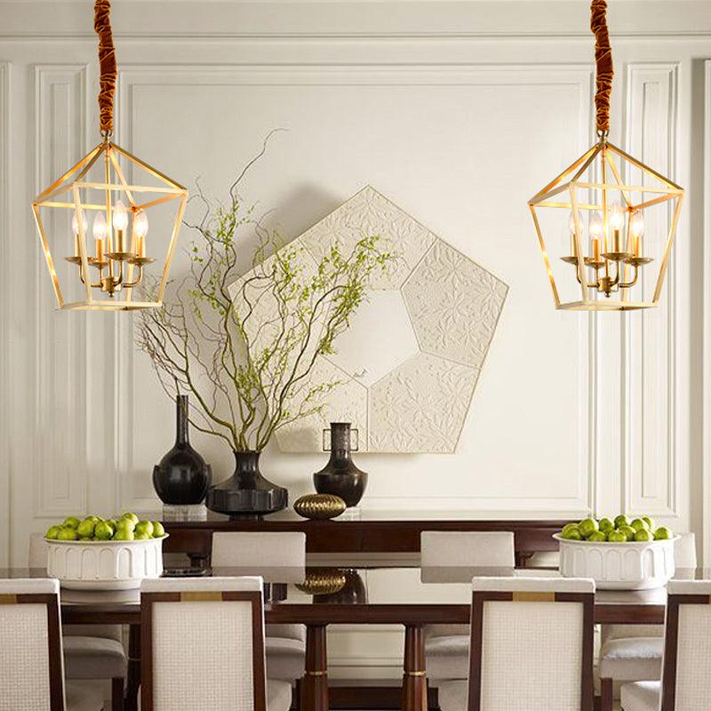 4 Bulbs Ceiling Lamp with Geometric Shade Metal Gold Chandelier - Rebooters