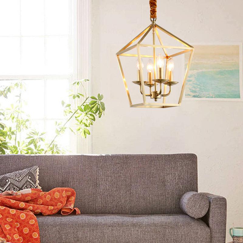 4 Bulbs Ceiling Lamp with Geometric Shade Metal Gold Chandelier - Rebooters