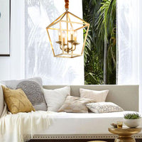 4 Bulbs Ceiling Lamp with Geometric Shade Metal Gold Chandelier - Rebooters