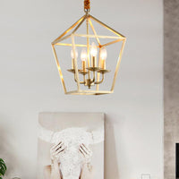 4 Bulbs Ceiling Lamp with Geometric Shade Metal Gold Chandelier - Rebooters