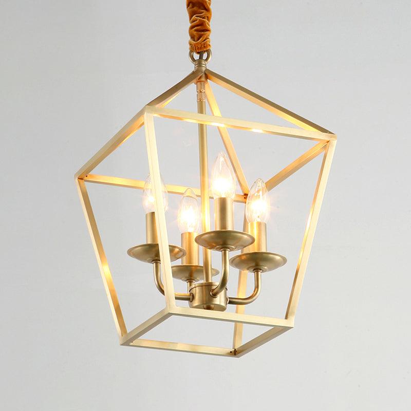 4 Bulbs Ceiling Lamp with Geometric Shade Metal Gold Chandelier - Rebooters