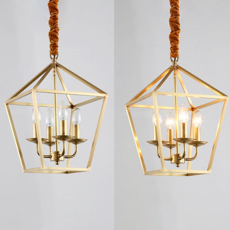 4 Bulbs Ceiling Lamp with Geometric Shade Metal Gold Chandelier - Rebooters