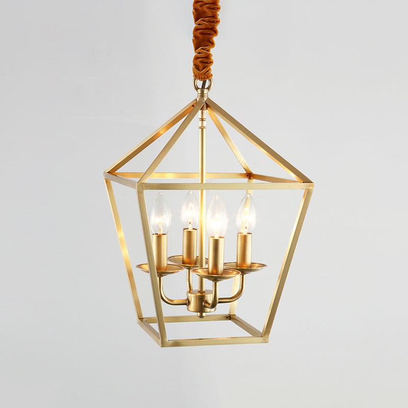4 Bulbs Ceiling Lamp with Geometric Shade Metal Gold Chandelier - Rebooters