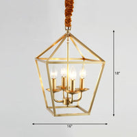 4 Bulbs Ceiling Lamp with Geometric Shade Metal Gold Chandelier - Rebooters